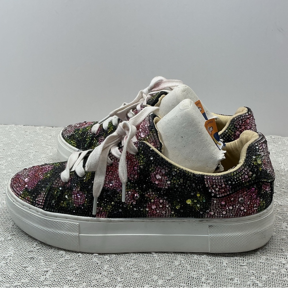 Betsey Johnson Sidny Black Sequin pink Floral Platform Sneakers Shoes size 8 - Picture 5 of 11